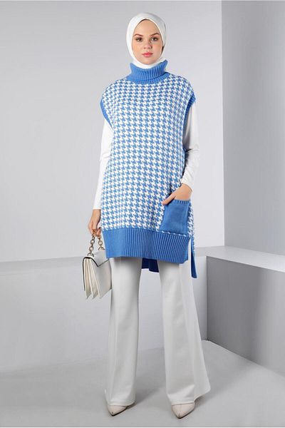 Alvina Houndstooth Patterned Side Tie Knitwear Sweater - 43141