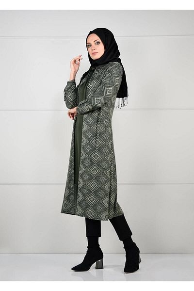 TRENDTESETTÜR Women's Khaki Ethnic Patterned 2-Piece Tunic Set 1657