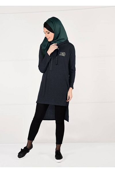 TRENDTESETTÜR Γυναικείο πλεκτό με κουκούλα γκρι (ANTRASIT) 58451