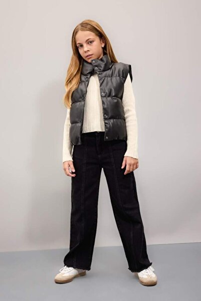 DeFacto Kız Çocuk Su Geçirmez Dik Yaka Çıtçıtlı Suni Deri Şişme Yelek C4973A824AU