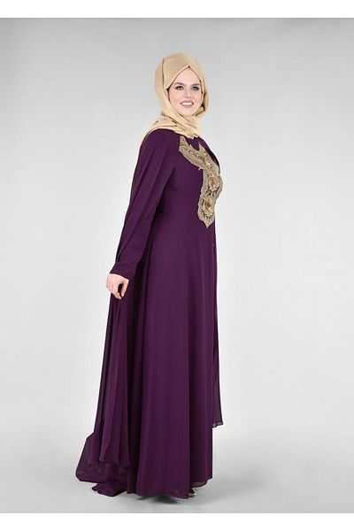TRENDTESETTÜR Women's Purple T 96525 Fy Collection-Cape Evening Dress