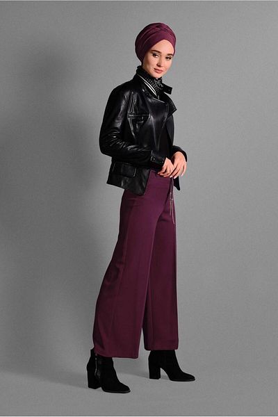TRENDTESETTÜR Burgundy Lycra Women's Pants 1009 - Oversize