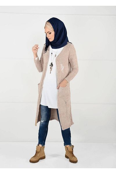 TRENDTESETTÜR Γυναικεία Κρέμα Σενίλ Βελούδινη Ζακέτα 0203