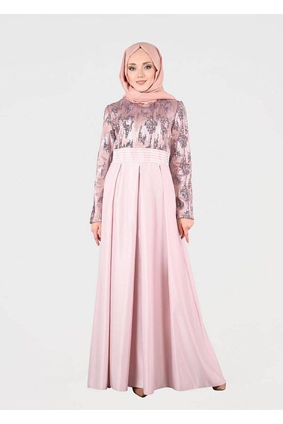 TRENDTESETTÜR Γυναικεία Πούδρα T 39525 Fy Colllection-sequin Λεπτομερές βραδινό φόρεμα