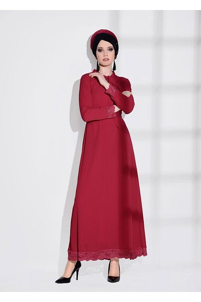 TRENDTESETTÜR Women's Red Lace Detail Dress - 2185