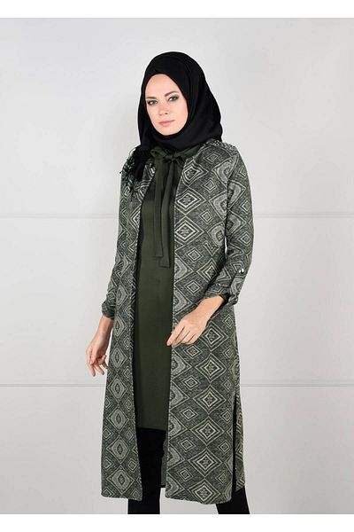 TRENDTESETTÜR Women's Khaki Ethnic Patterned 2-Piece Tunic Set 1657
