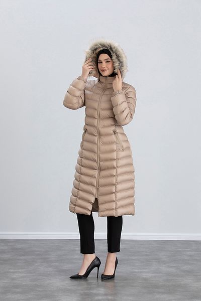 Space Fashion Palton lung puf de damă bej