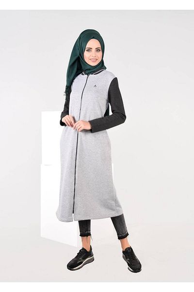 TRENDTESETTÜR Women's Gray Zippered Tracksuit Tunic 6609