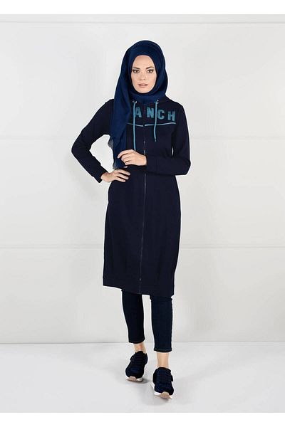 TRENDTESETTÜR Γυναικείο αθλητικό μπουφάν με κουκούλα Navy Blue 7051