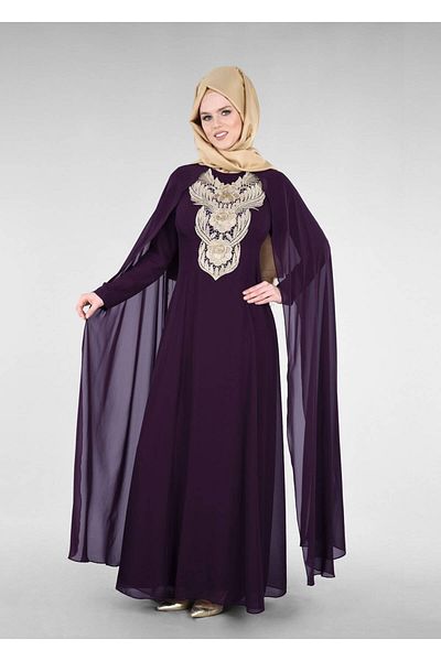 TRENDTESETTÜR Women's Plum T 96525 Fy Collection-Cape Evening Dress