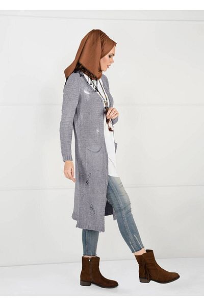 TRENDTESETTÜR Γυναικεία Ζακέτα Σενίλ Βελούδινη Γκρι 0203