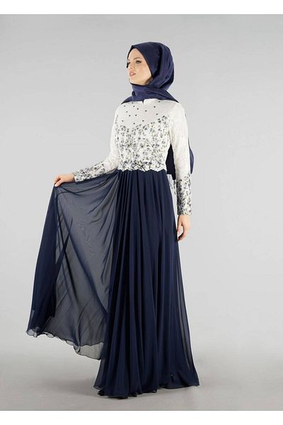 TRENDTESETTÜR Rochie de damă bleumarin T 51741 Fashion Perfect-dantelă detaliată