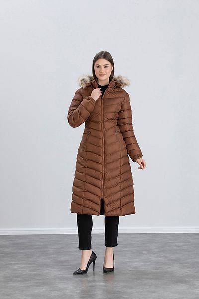 Space Fashion Palton lung de puf pentru femei cu glugă - cu blană