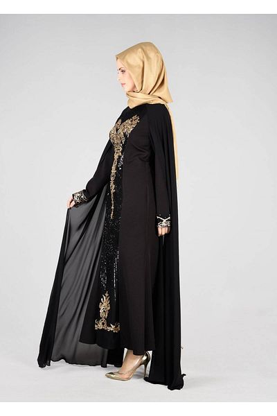 TRENDTESETTÜR Women's Black T 37525 Fy Collection-sequin Detailed Evening Dress