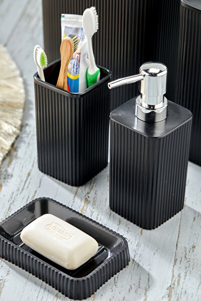 Homie Line 3 Parça Kare Lavabo Banyo Seti - Sıvı Sabunluk Katı Sabunluk Diş F...