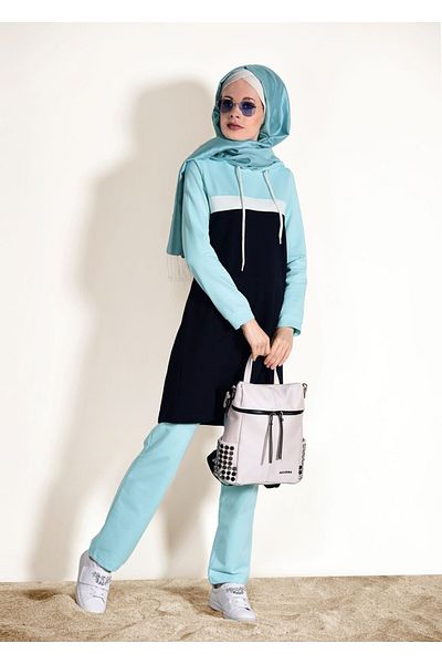 TRENDTESETTÜR Γυναικείο Σετ Φόρμας Navy Blue Hooded - Λεπτομέρεια τσέπης 3518