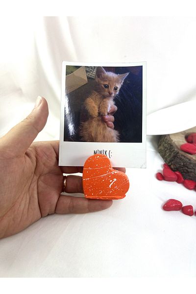 Melouro Orange White Splatter Heart Note Holder, Photo and Card Holder, Note Holder Wedding Name Holder