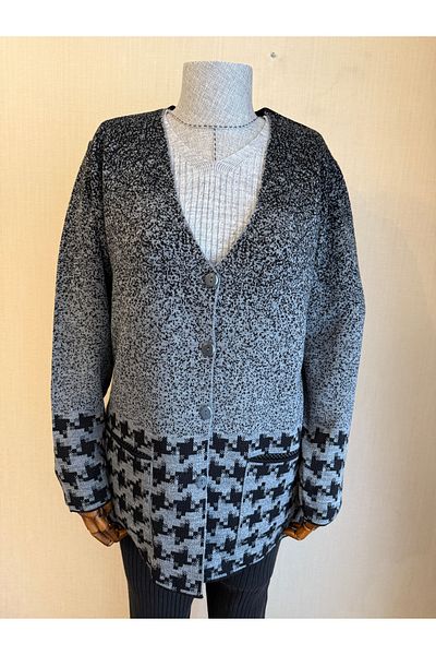 TEK Trico Model Houndstooth Modern Young Mother Cardigan / Black Smoked