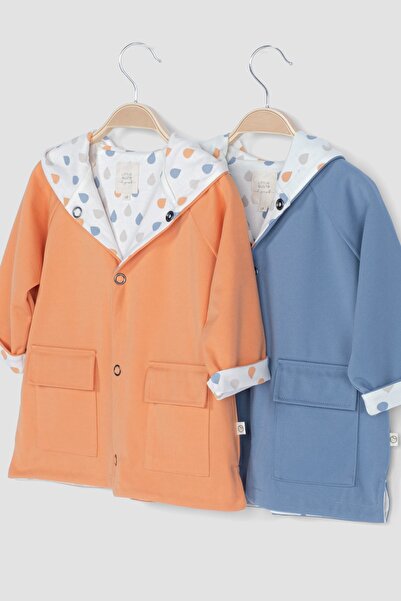 Little Gusto Organic Cotton Hooded Baby Raincoat - Faded