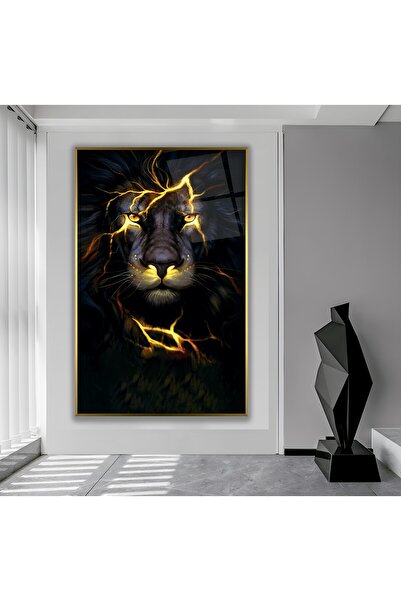 EMYA HOME Γυάλινη ζωγραφική λιονταριού με μεταλλικό πλαίσιο