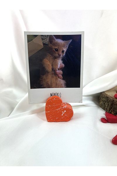 Melouro Orange White Splatter Heart Note Holder, Photo and Card Holder, Note Holder Wedding Name Holder