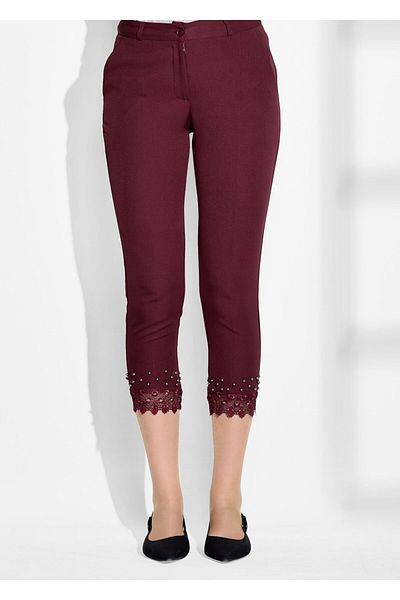 TRENDTESETTÜR Women's Burgundy Lace Detailed Trousers 7641