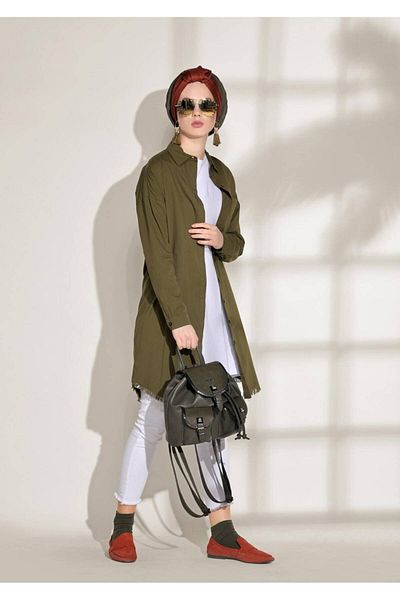 TRENDTESETTÜR Women's Khaki Pocket Detailed Sports Tunic 3614
