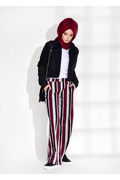TRENDTESETTÜR Women's Burgundy (BORDO-BLACK) T 962 Bsm-Line Patterned Trousers