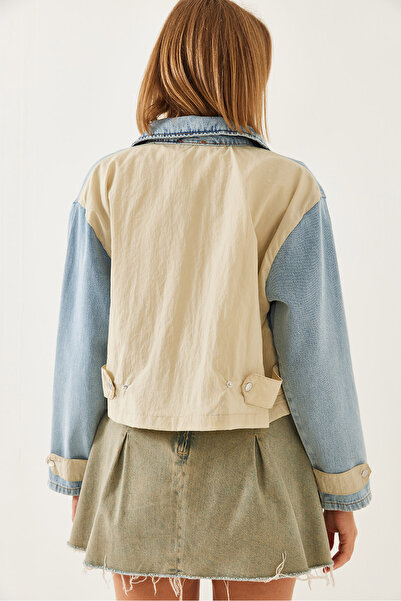 Bianco Lucci Γυναικείο τζιν μπουφάν με γαρνιτούρα Parachute Crop 2439 60351167