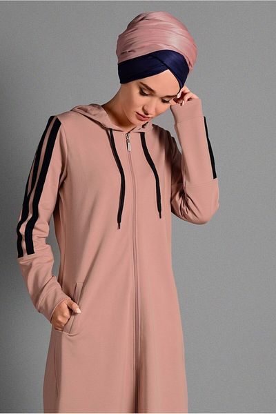 TRENDTESETTÜR Γυναικεία Αθλητική Παλτό σε Πούδρα (ΣΟΜΟΝ) με λεπτομέρεια ρίγες 5028