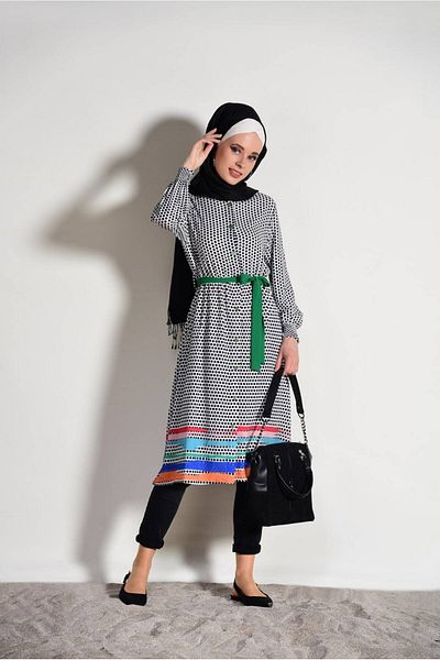 TRENDTESETTÜR Γυναικείο Μαύρο (BLACK-ORANJ) T 0285 Πουά Μακρύ Μαντίλι