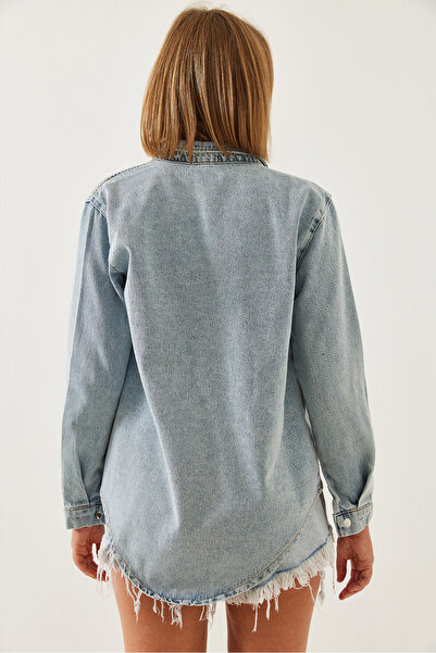 Bianco Lucci Γυναικείο τζιν πουκάμισο με δύο μεγάλες τσέπες 4635 60351174