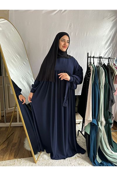 yusracollectionn Μακρύ φόρεμα Hijab με κορδόνι με φερμουάρ γιακά
