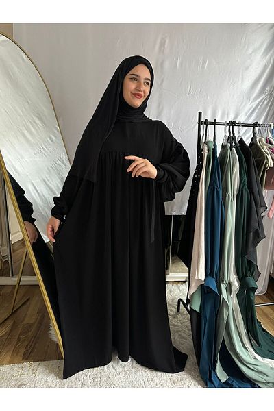 yusracollectionn Μακρύ φόρεμα Hijab με κορδόνι με φερμουάρ γιακά