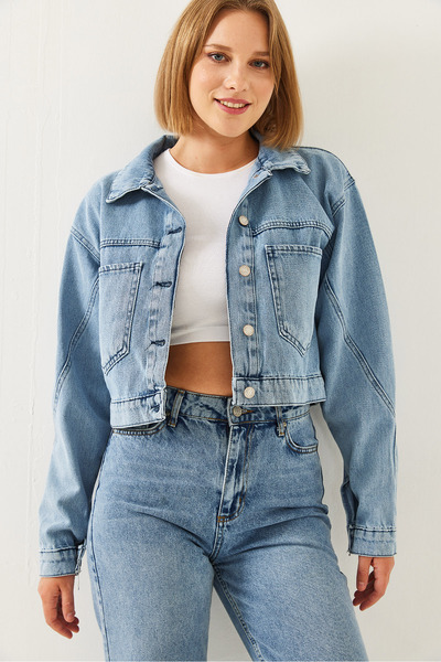 Bianco Lucci Női háromszög ujjú részletes Crop farmer dzseki 2420 60351168