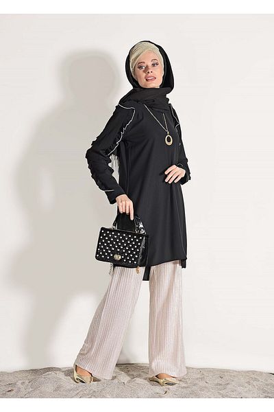 TRENDTESETTÜR Women's Black Ruffle Detailed Tunic162310
