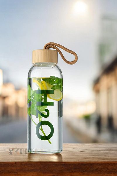 KaktüsKedi Borosilicate Glass Flask with Bamboo Lid 800 ml