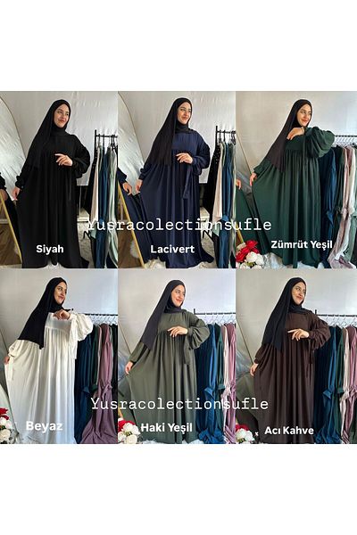 yusracollectionn Μακρύ φόρεμα Hijab με κορδόνι με φερμουάρ γιακά