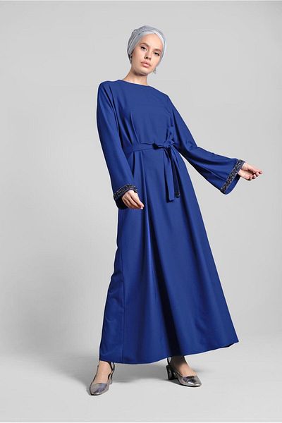 TRENDTESETTÜR Γυναικείο φόρεμα Navy Blue (SAKS) με λεπτομέρεια από βαμβακερό φόρεμα 6323