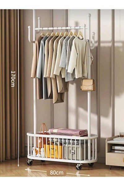 TRENDESK Oval Beyaz Sepetli Konfeksiyon Askılığı Kıyafet Askılığı 1036-CN