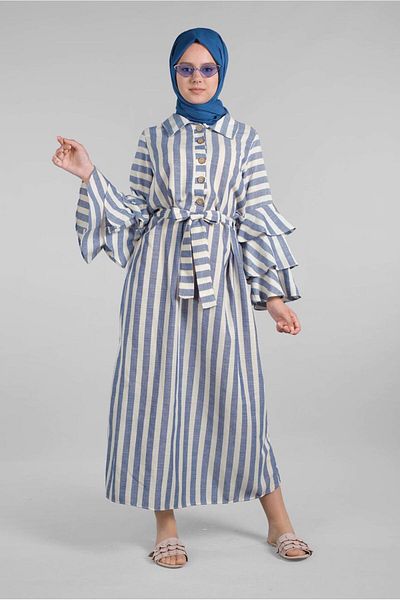 TRENDTESETTÜR Γυναικείο φόρεμα με ρίγες με μανίκια Navy Blue (INDIGO) 3266