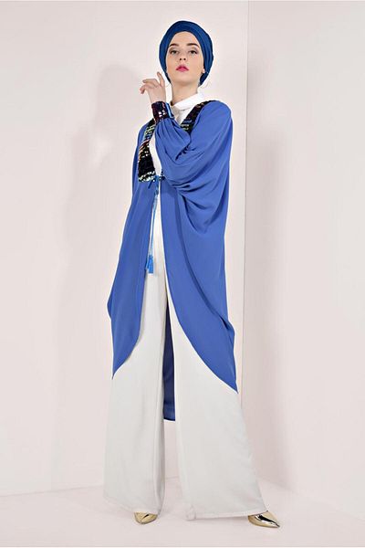 TRENDTESETTÜR Γυναικείο μπουφάν Navy Blue Indigo με παγιέτες μανίκια και γιακά T 83281