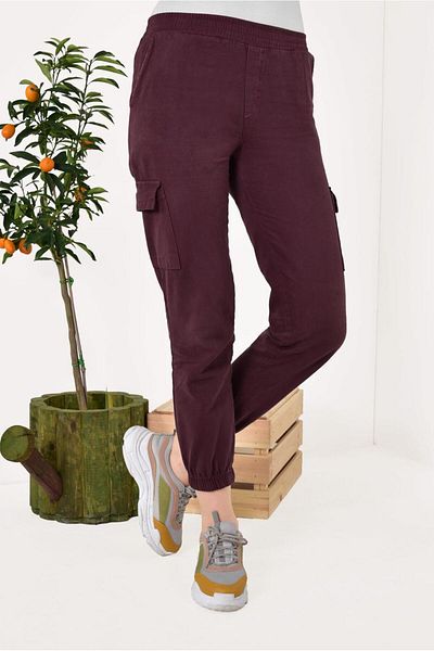 TRENDTESETTÜR Women's Burgundy Cargo Pants T 3503