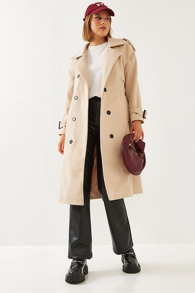 Bianco Lucci Women's Back Button Detail Cashmere Coat 2492 60261006