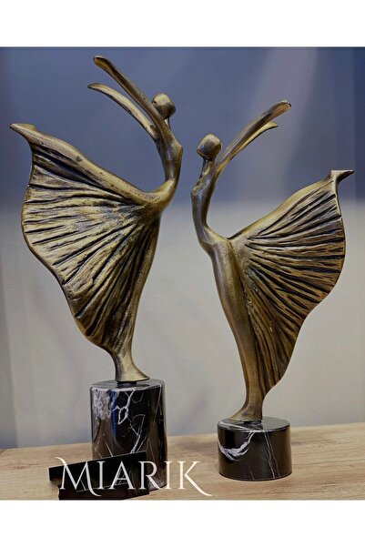 MIARIK DESIGN & DEKORASYON Dekoratif Siyah Mermer Kaideli 2li Eskitme Balerin Dekor