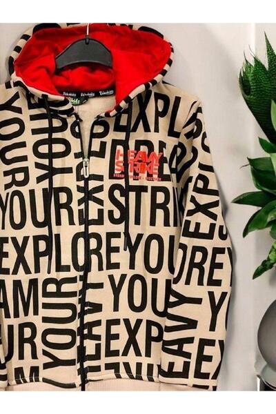 Zekids Boy's Letter Printed Hooded Cardigan