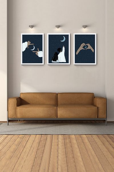 Hagen White Framed 3 Piece Painting Abstract Painting Kids Room Decor Paintings Bohemian Painting Living Room