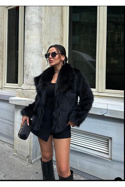 manana fashion Black Premium Quality Fur Coat