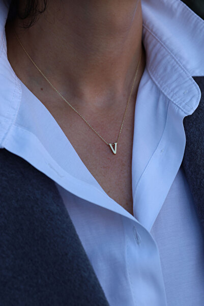 Yenigün Kuyumculuk 14 Ayar Altın V Harfli Kolye