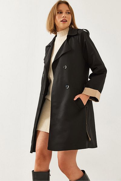 Bianco Lucci Women's Sleeve Garni Detaillierter Trenchcoat mit Gürtel 2447 60261004